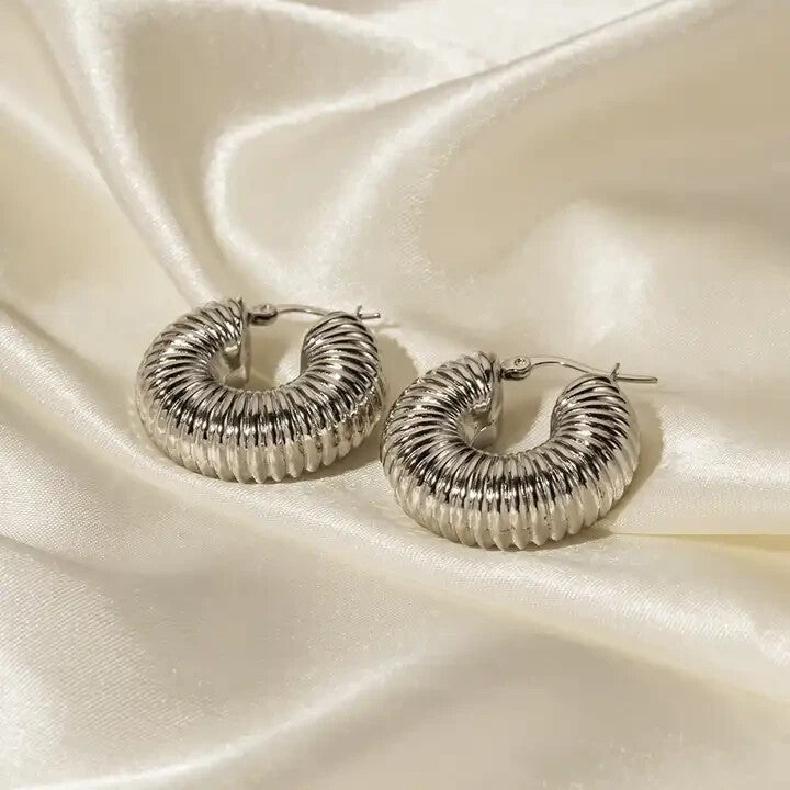 Silver Plated Stainless Steel Chunky Croissant Hoop Earring for women4