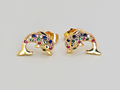 18K Gold with Multi Color Cubic Zirconia Dolphin Stud Earrings0