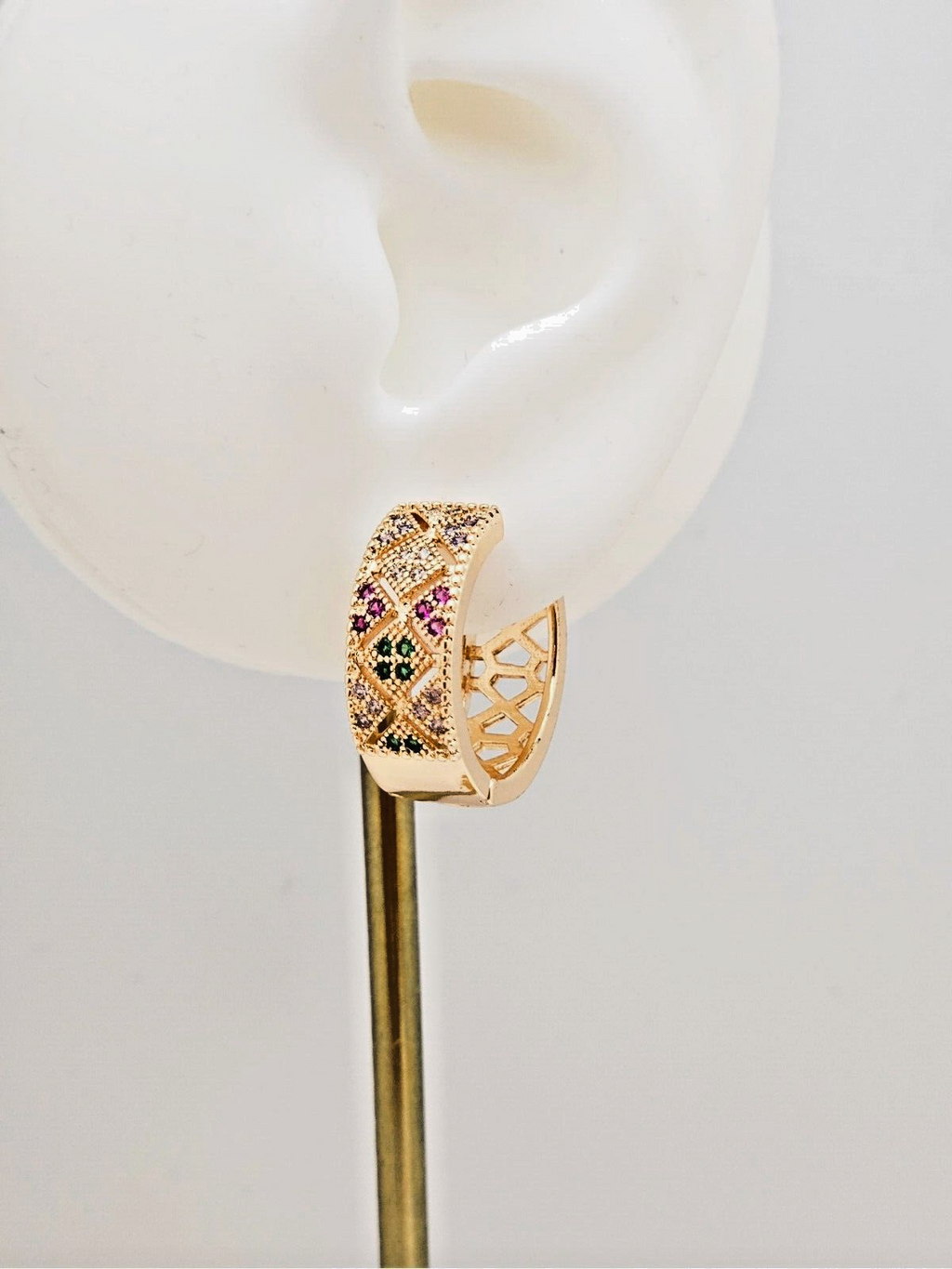 18K Gold Plated Design Hoop Earrings, with Multi-Color Cubic Zirconia2