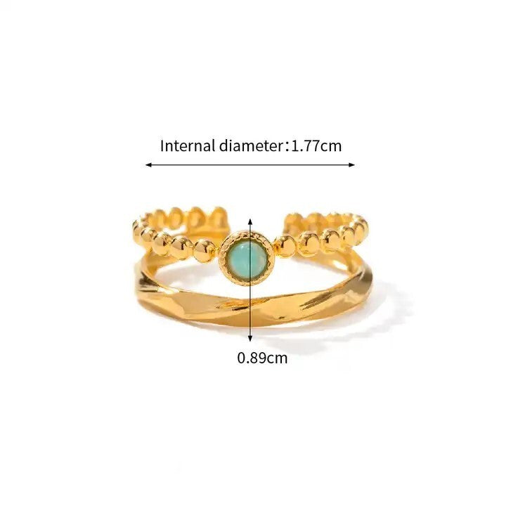 18K Gold Plated Adjustable Open Double Layer Amazonite Ring for Women5