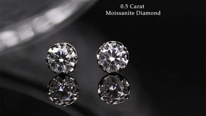 18k Gold Plated Sterling Silver Moissanite Round Stud Earrings0