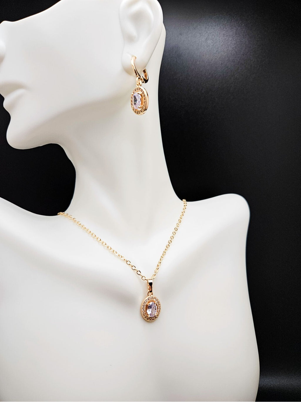 Necklace and Earring set 3 piece 18K Gold with White/Clear Cubic Zirconias3