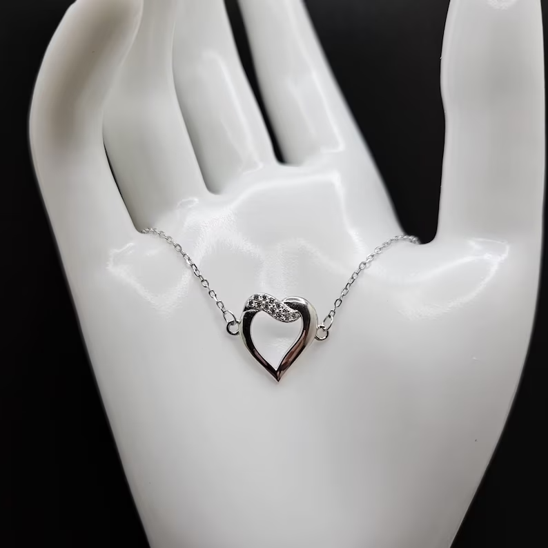 925 Sterling Silver Bracelet, Cubic Zirconia Heart Design, Dainty Jewelry2