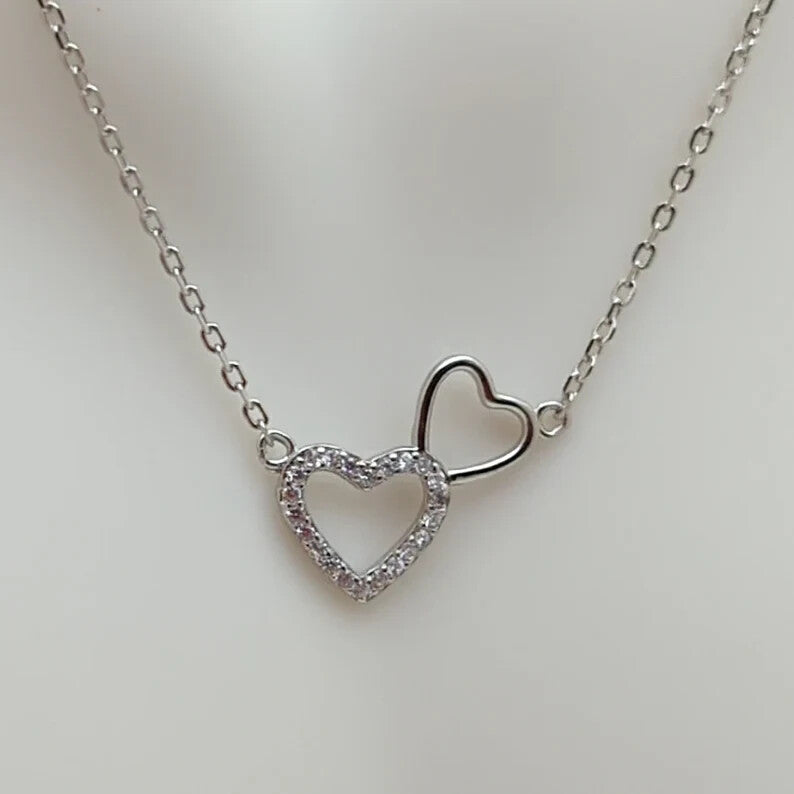 Interlocking Heart Necklace 925 Sterling Silver Cubic Zirconia Dainty Necklace3