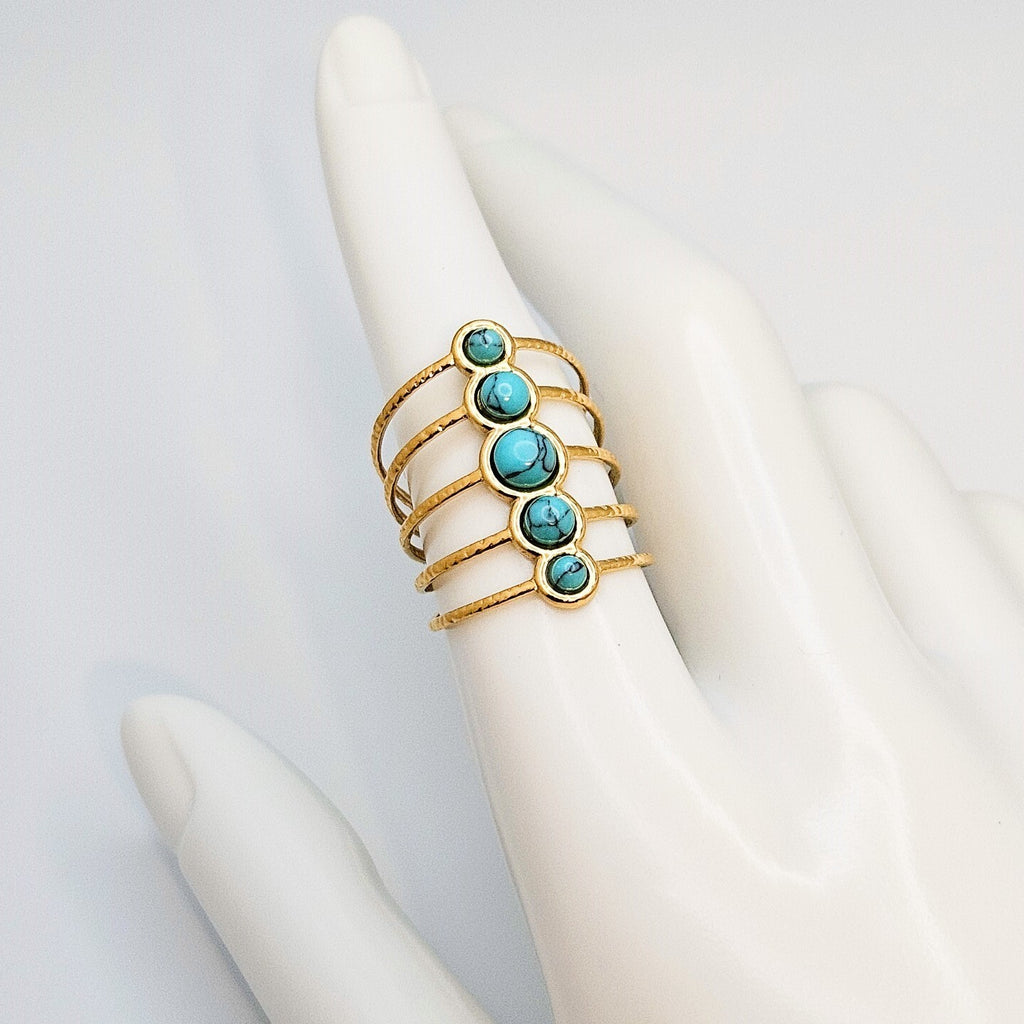 18K Gold Plated Multi Layer Open Turquoise Adjustable Ring, Classic Design3
