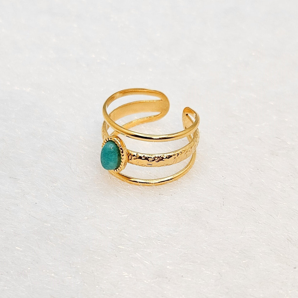 18K Gold Plated Amazonite Adjustable Ring, Three Layer Stainless Steel Jewelry3