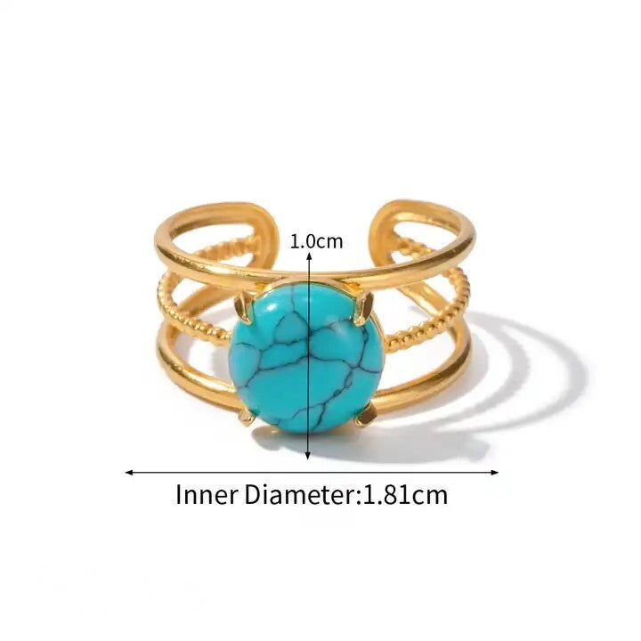 18K Gold Plated Open Adjustable Turquoise Stone Ring, Stainless Steel Jewelry5