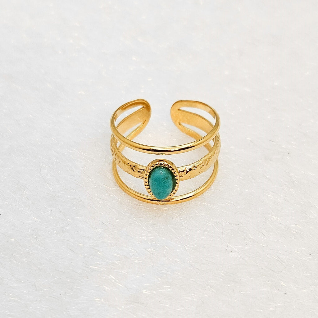 18K Gold Plated Amazonite Adjustable Ring, Three Layer Stainless Steel Jewelry0