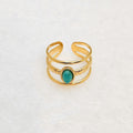 18K Gold Plated Amazonite Adjustable Ring, Three Layer Stainless Steel Jewelry0