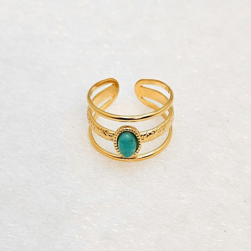18K Gold Plated Amazonite Adjustable Ring, Three Layer Stainless Steel Jewelry0