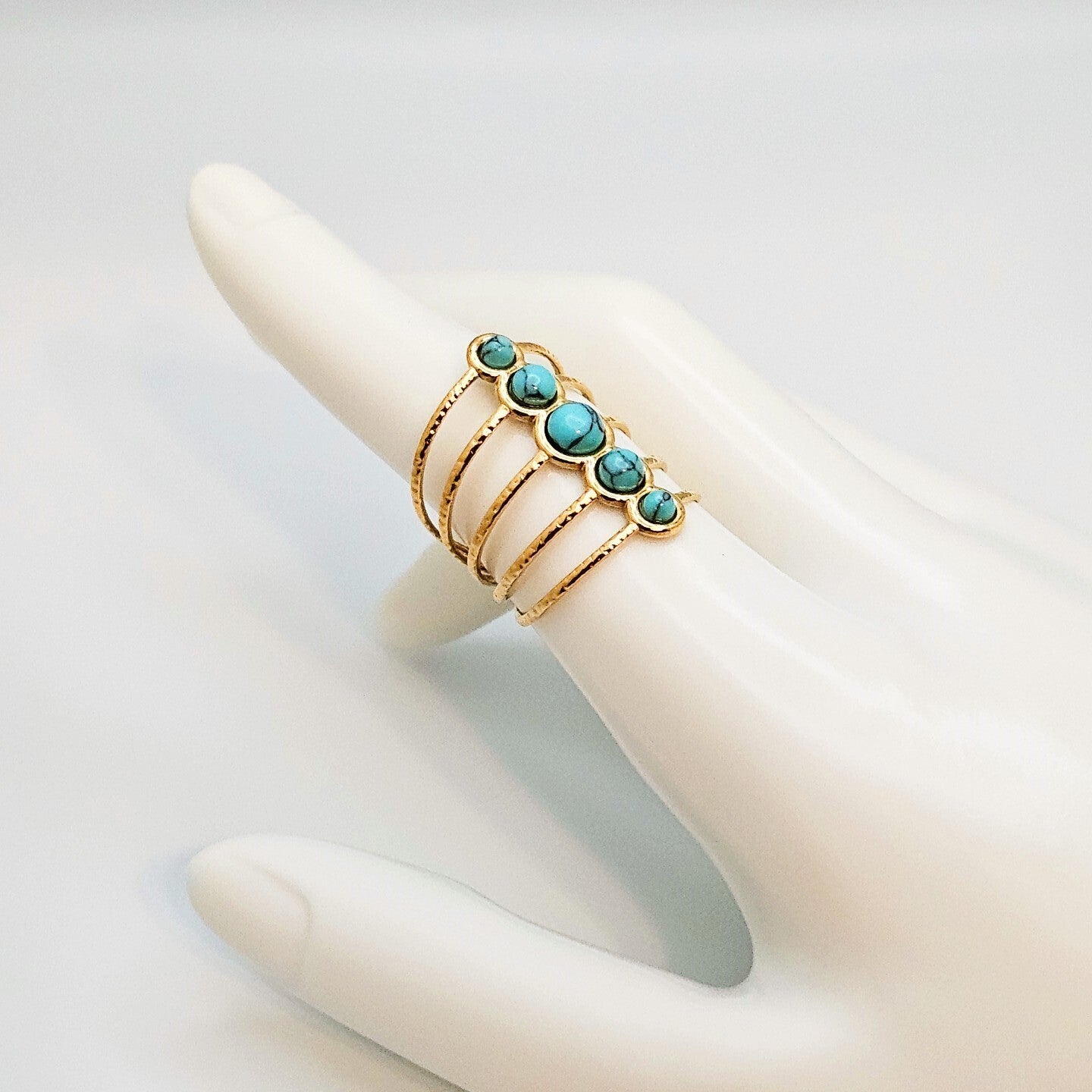 18K Gold Plated Multi Layer Open Turquoise Adjustable Ring, Classic Design4