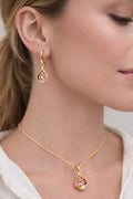 18K Gold Plated Necklace and Earring set 3 piece with Soft Pink & Cubic Zirconia0