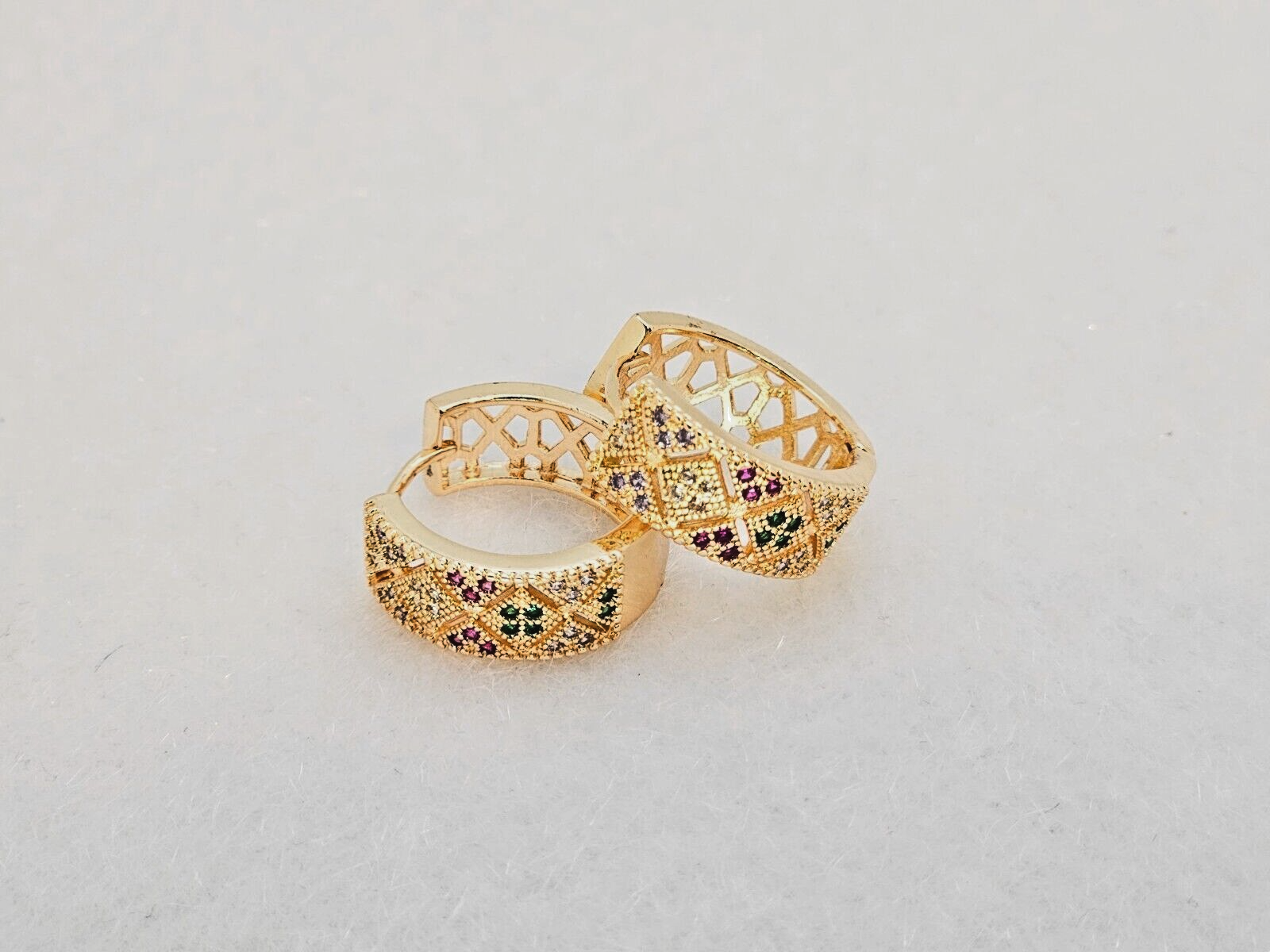 18K Gold Plated Design Hoop Earrings, with Multi-Color Cubic Zirconia1