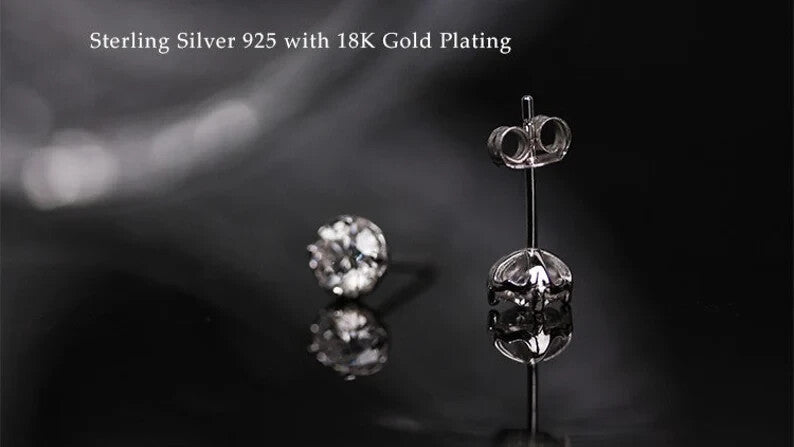 18k Gold Plated Sterling Silver Moissanite Round Stud Earrings3