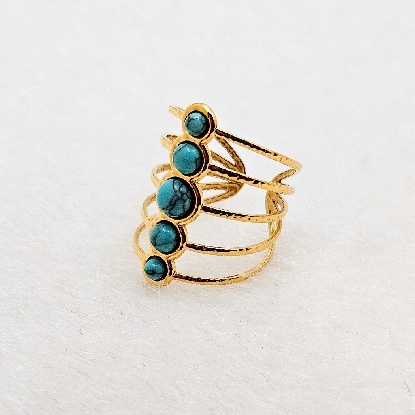 18K Gold Plated Multi Layer Open Turquoise Adjustable Ring, Classic Design2