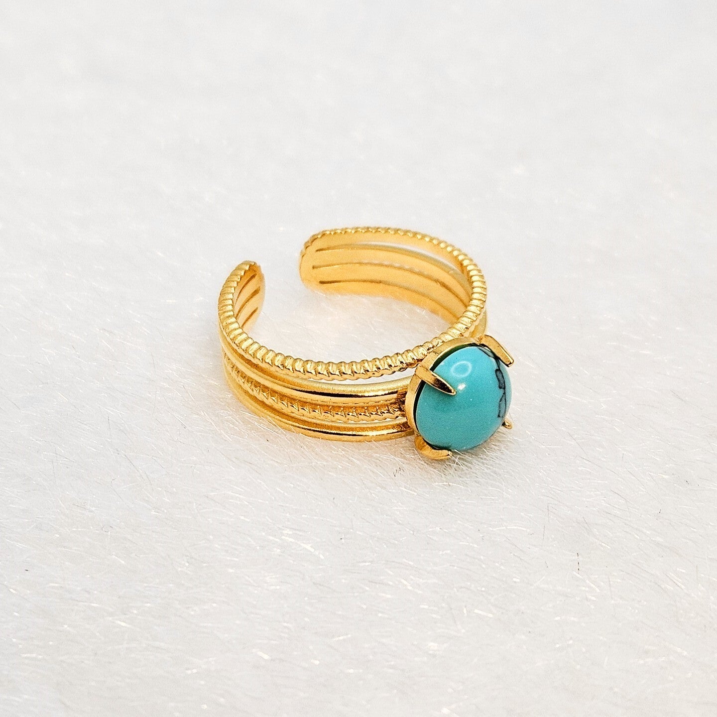 18K Gold Plated Open Turquoise Stone Ring, Stainless Steel Jewelry for Women1
