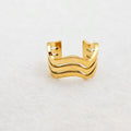 18K Gold Plated Chunky Three Layer Wave Open Ring, Stainless Steel Jewelry0