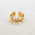 18K Gold Plated Open Adjustable Sunflower Ring, Stainless Steel Jewelry0