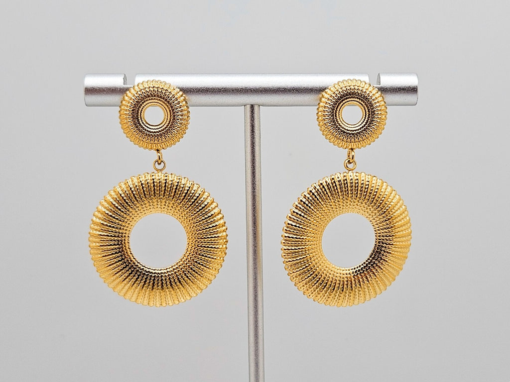 18K Gold Plated Stainless Steel Double Circle Stud Drop Earrings for Women1
