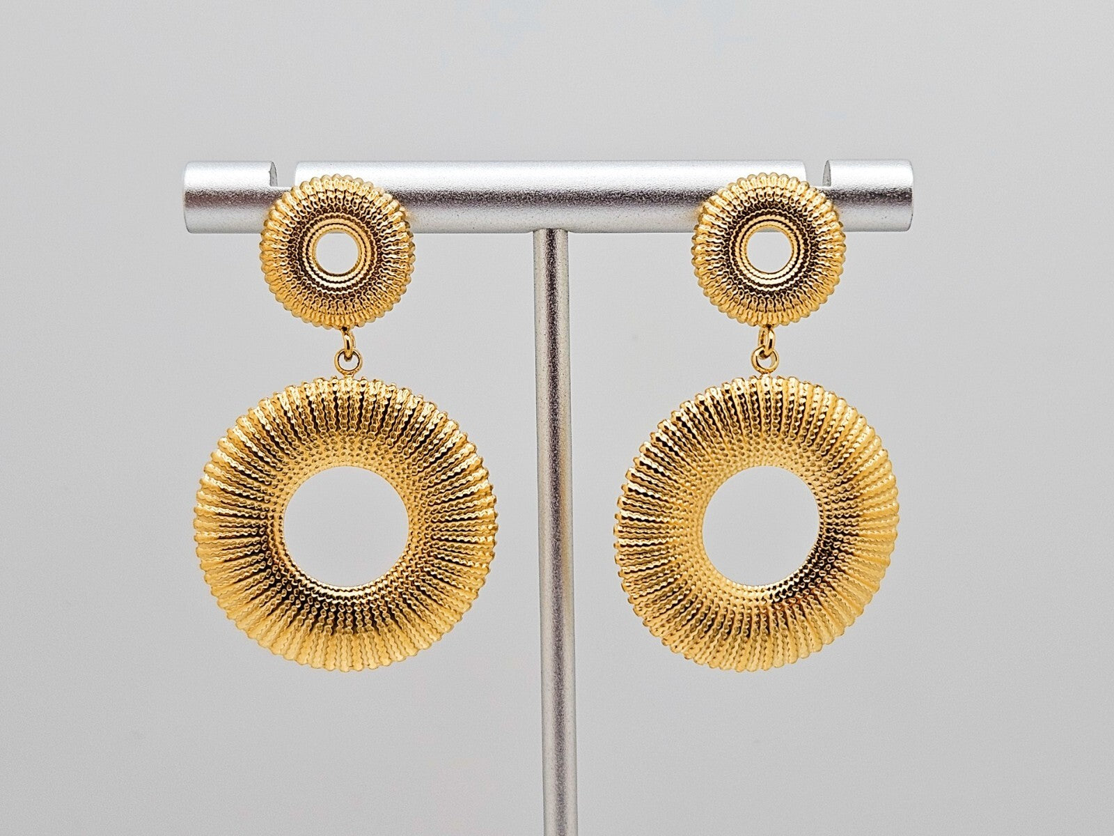 18K Gold Plated Stainless Steel Double Circle Stud Drop Earrings for Women1