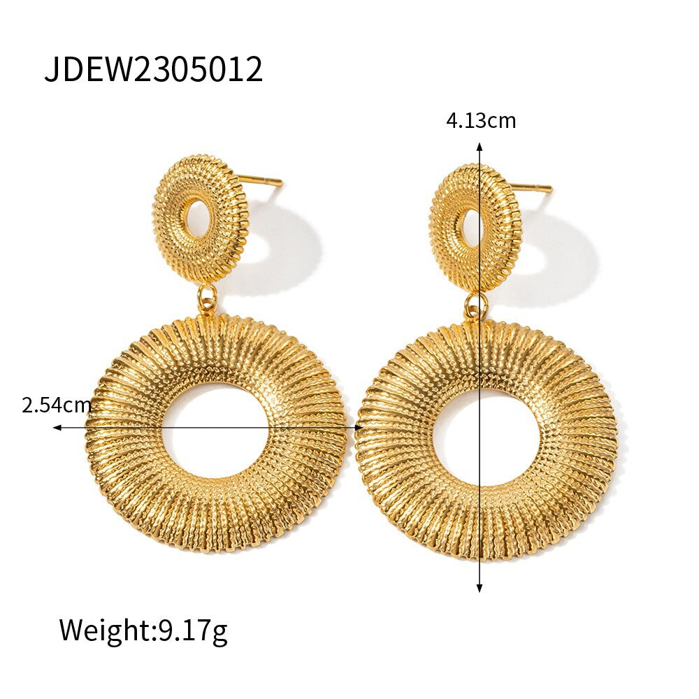 18K Gold Plated Stainless Steel Double Circle Stud Drop Earrings for Women6