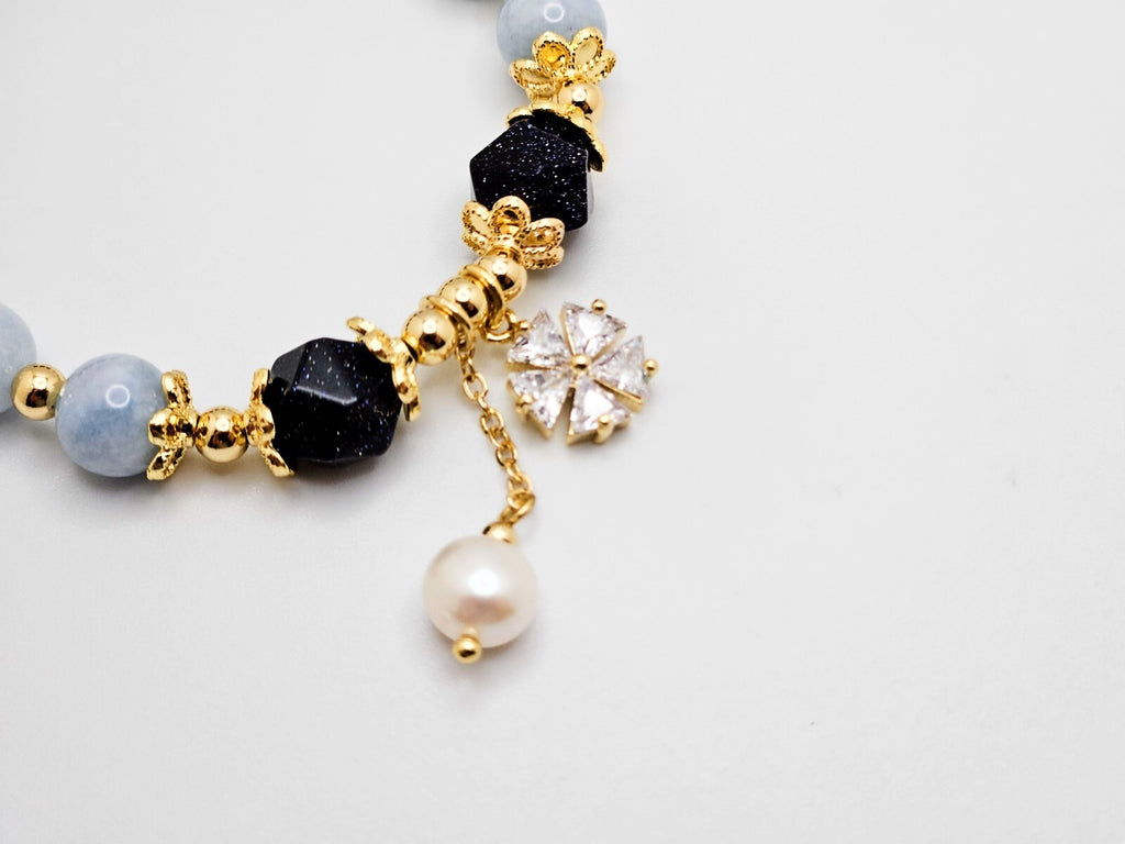 18K Gold Plated Bracelet with Cubic Zirconia Snowflake and Pearls4