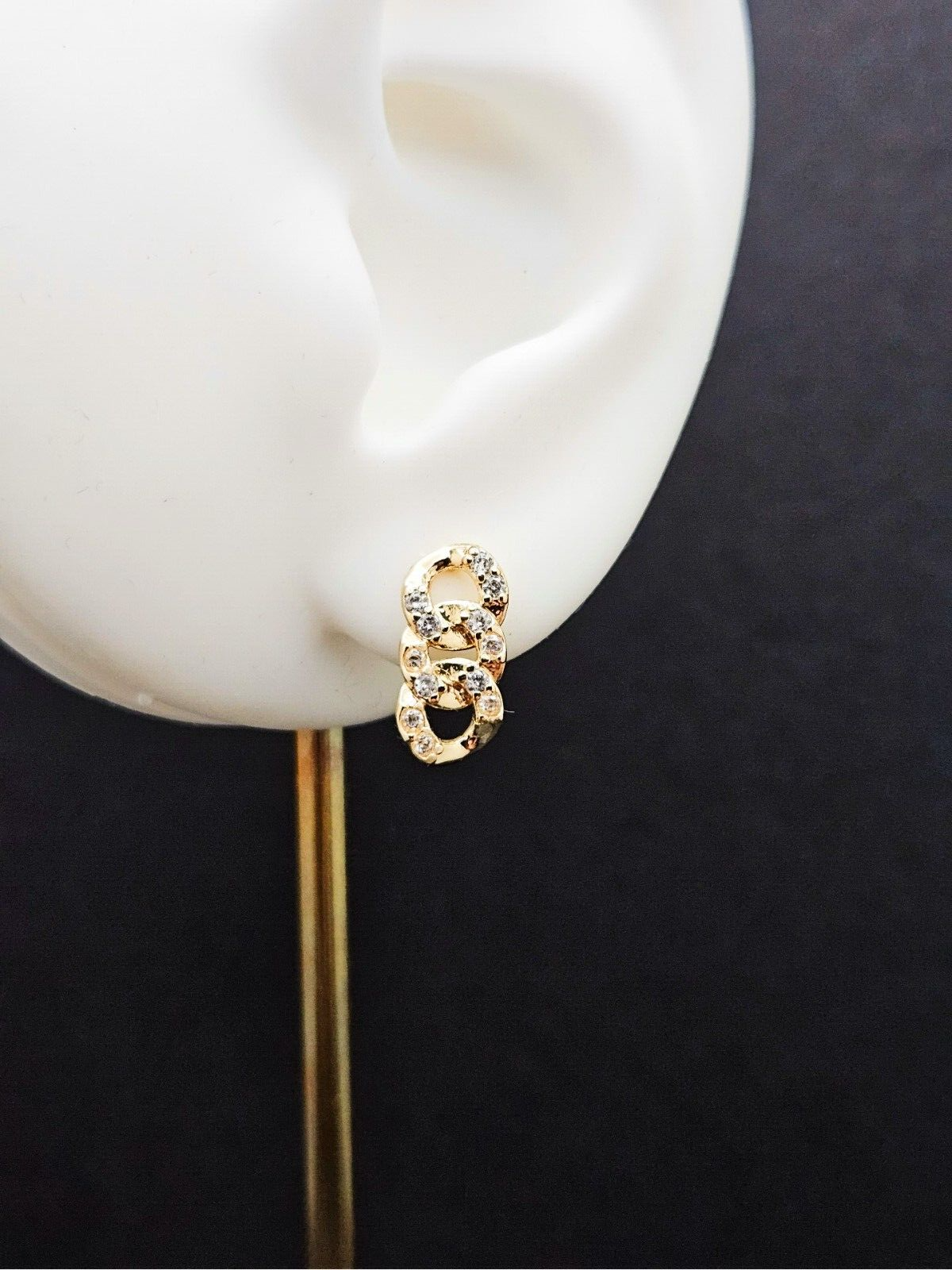 18K Gold Plated Brass Link Stud Earrings, Cubic Zirconia Studs, Gift for her4