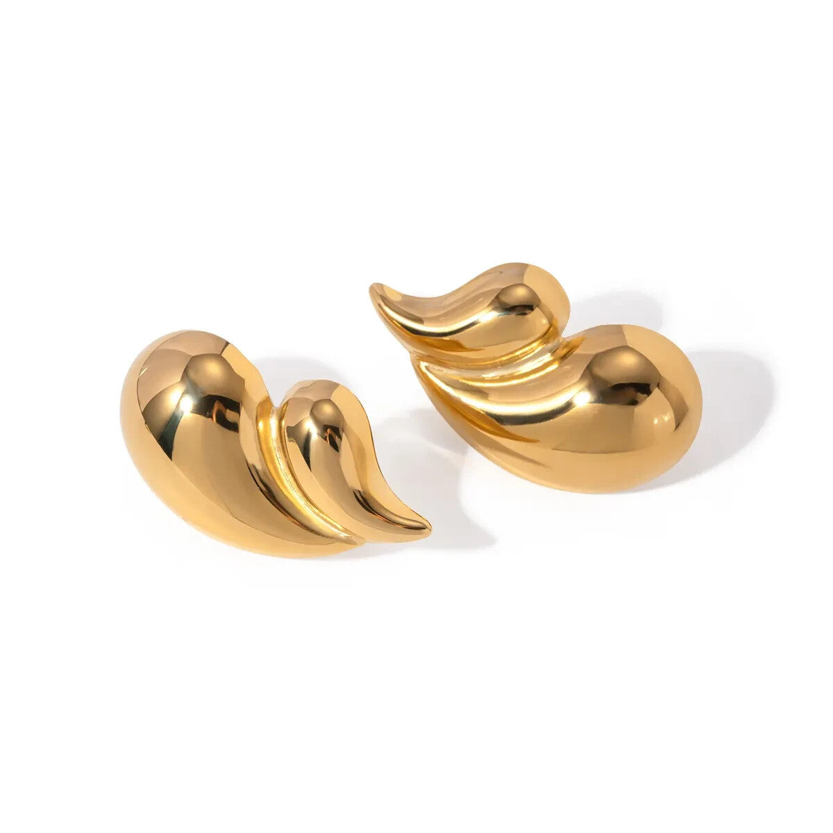 18K Gold Plated Stainless Steel Double Teardrop Exaggerated Style Stud Earrings2