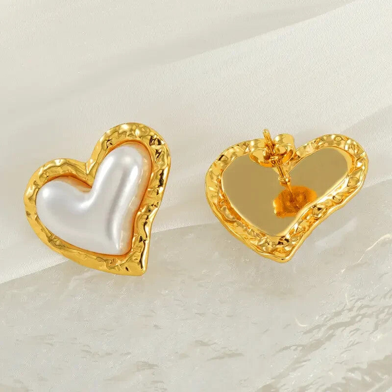 18K Gold Plated Stainless Steel Heart Stud Earrings with Artificial Pearl5
