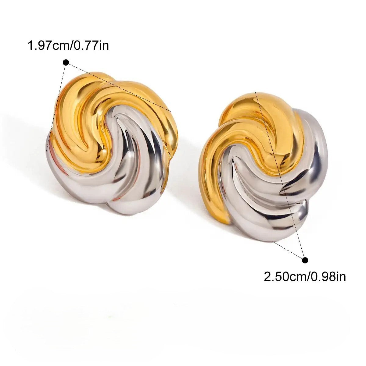 18K Gold Plated Stainless Steel Stylish Two-Tone Swirl Design Stud Earrings3