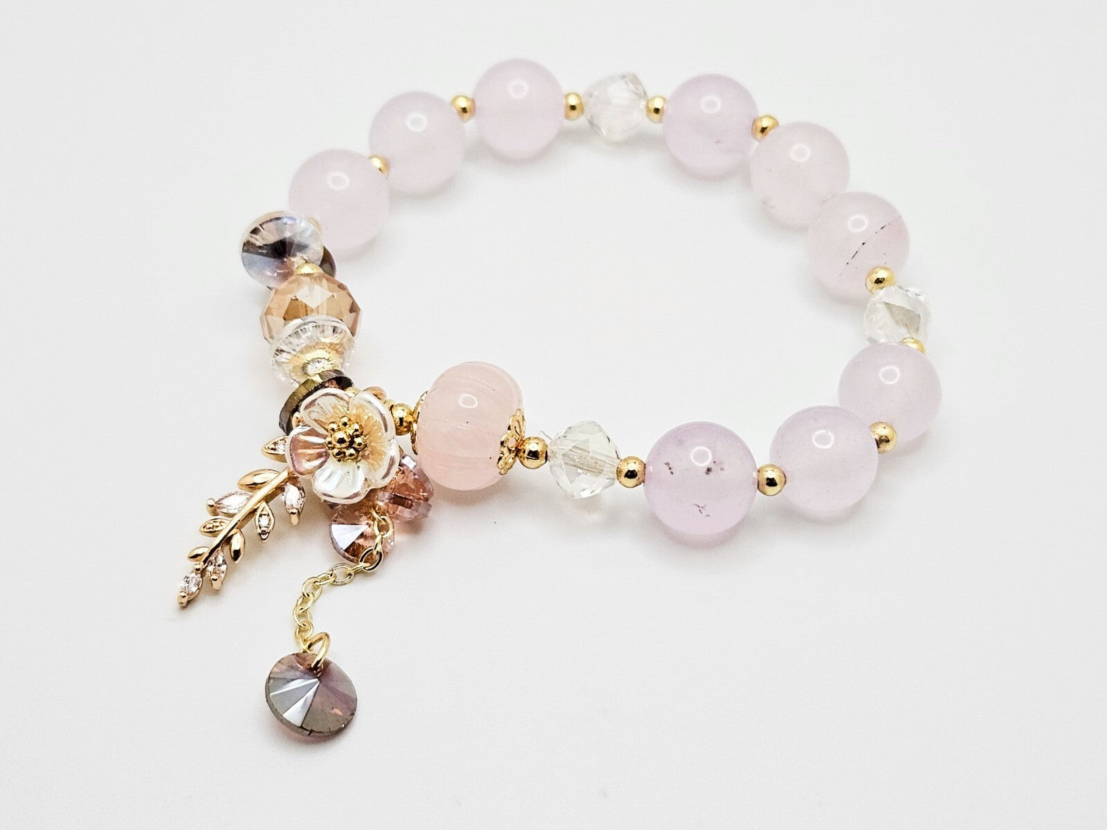 Color Stone Flower Leaf Pendant Crystal Bracelet, Cute Beads for Women & Girls0