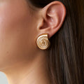 18K Gold Plated Stainless Steel Conch Spiral with Pearl Stud Earring for Women0