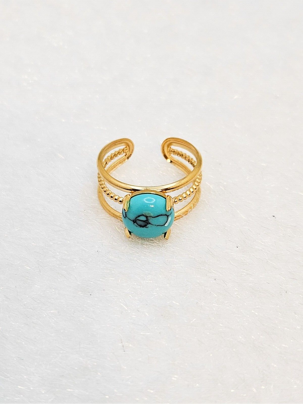 18K Gold Plated Open Adjustable Turquoise Stone Ring, Stainless Steel Jewelry0