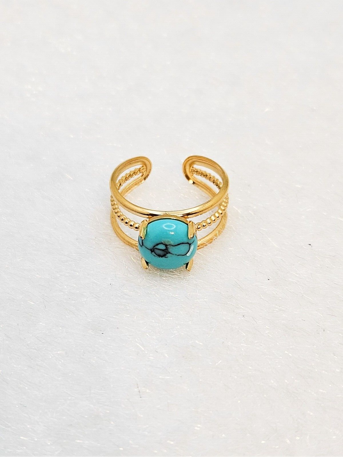 18K Gold Plated Open Adjustable Turquoise Stone Ring, Stainless Steel Jewelry0