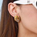 18K Gold Plated Stainless Steel Stylish Two-Tone Swirl Design Stud Earrings0