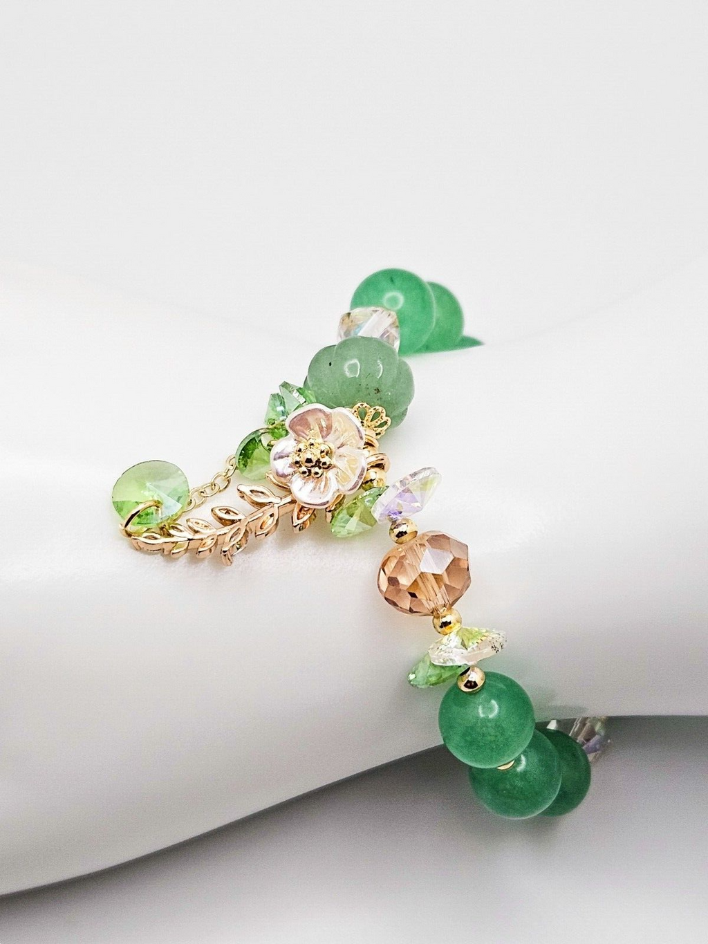 Color Stone Flower Leaf Pendant Crystal Bracelet, Cute Beads for Women & Girls3