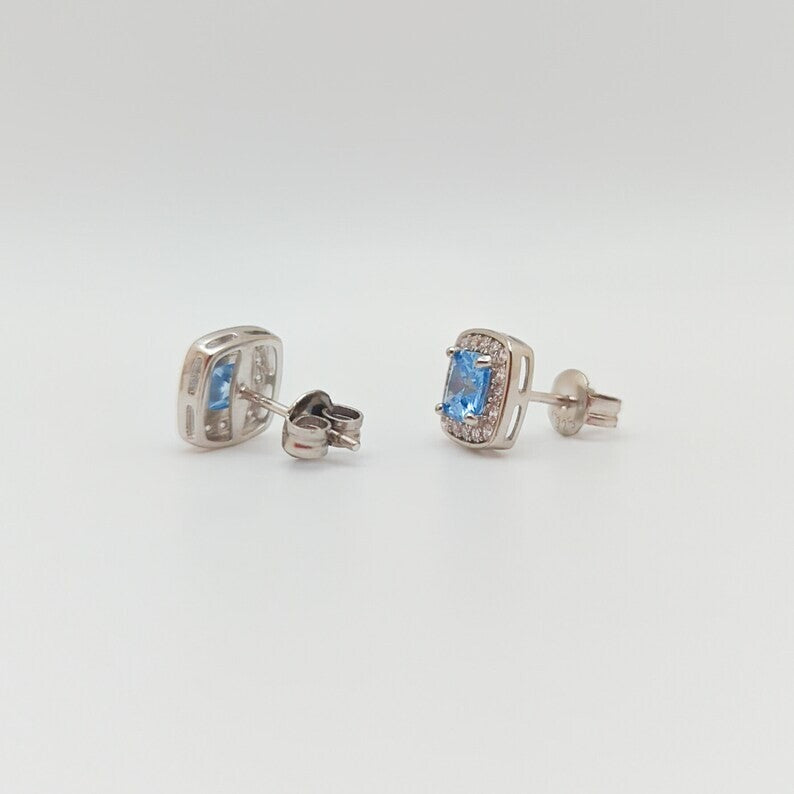 925 Sterling Silver Sparkling Blue Zircon Stud Earrings for Women5