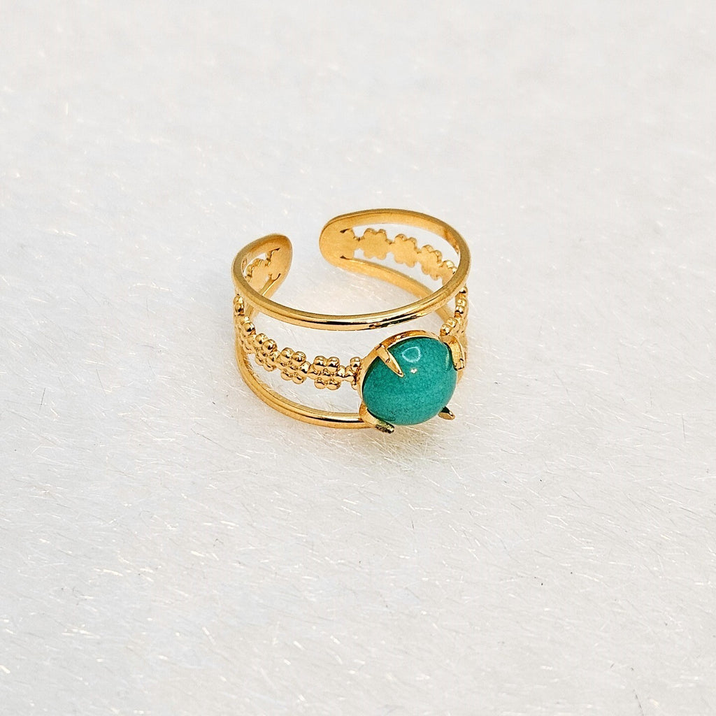 18K Gold Plated Amazonite Natural Stone Adjustable Open Ring, Stainless Steel2