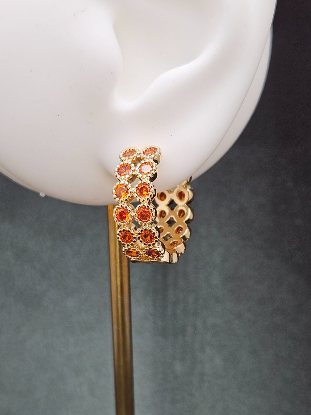 18K Gold Plated Brass Hoop Earrings Citrine Color Cubic Zirconia Stones3