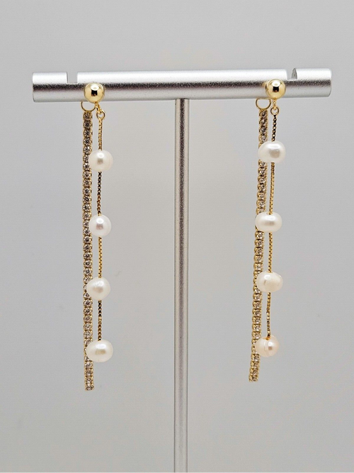 14K Gold Plated Cubic Zirconia, Baroque Freshwater Pearls Stud Drop Earrings1