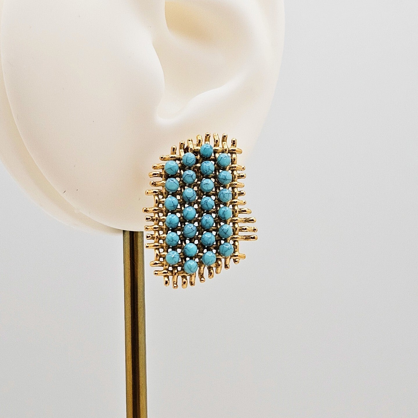 18K Gold Plated Design Turquoise Stone Stud Earrings, Chic Jewelry for Women3