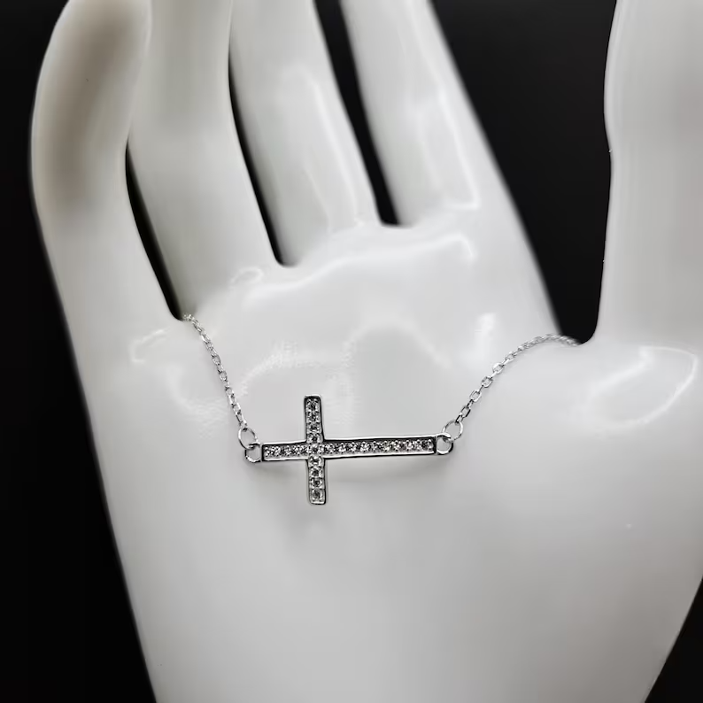 18k White Gold Plated Sterling Silver Cubic Zirconia Cross Bracelet1