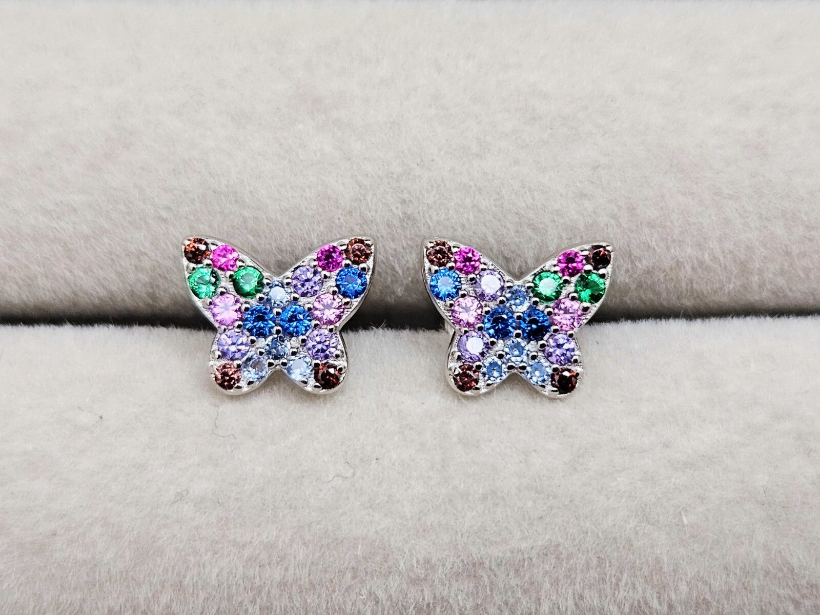 925 Sterling Silver Colorful Cubic Zirconia Butterfly Stud Earrings 1