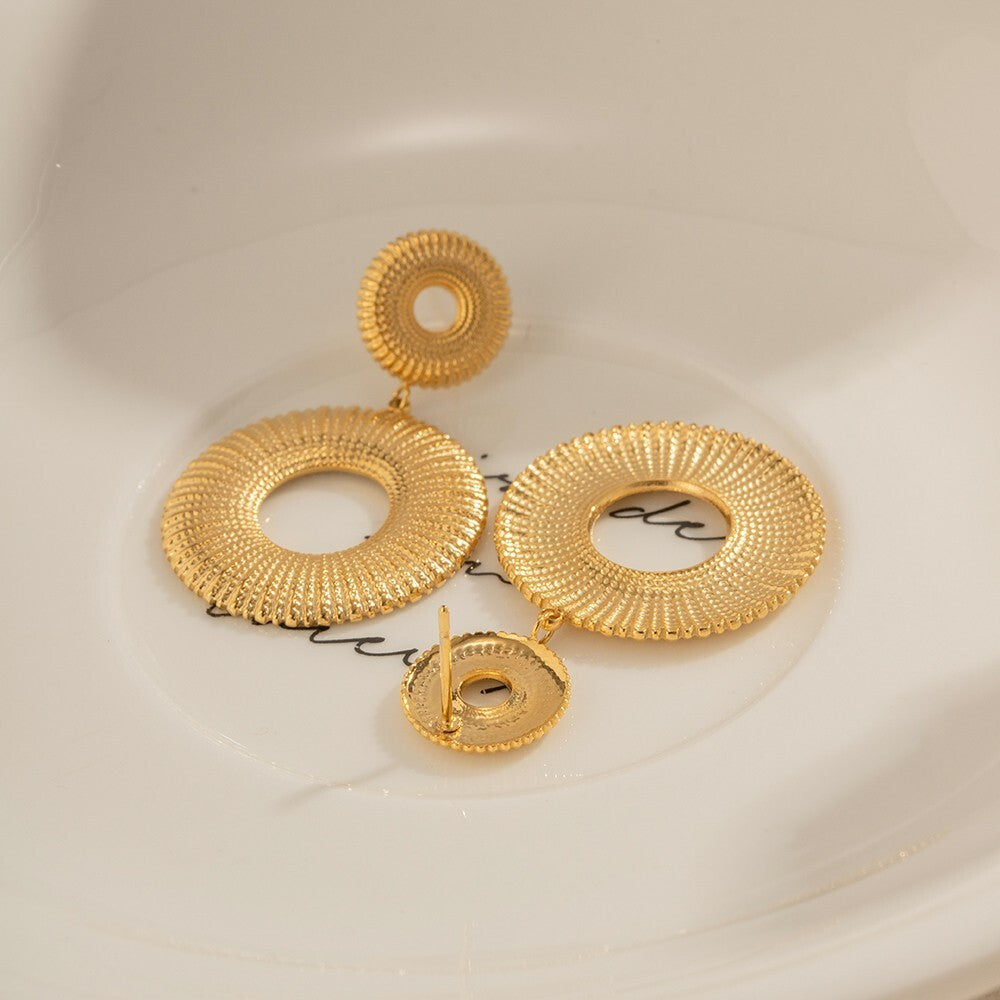 18K Gold Plated Stainless Steel Double Circle Stud Drop Earrings for Women5