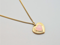 18K Gold Plated Stainless Steel Heart Pendant Necklace, Heart Pink Stone0