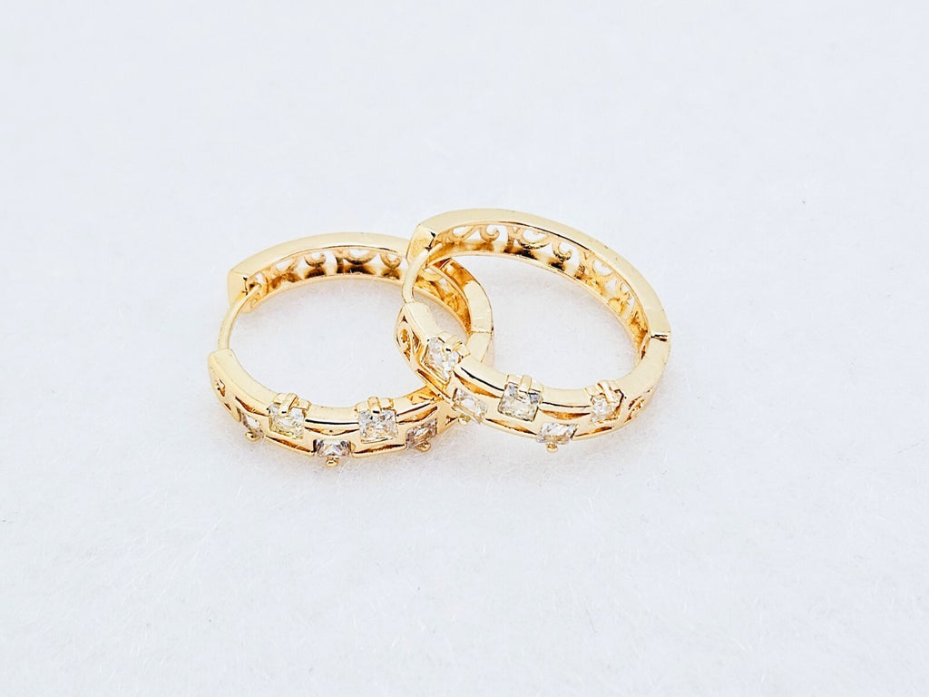 18K Gold Plated Brass Emerald Cut Hoop Earrings with Clear Cubic Zircon2