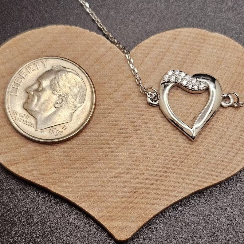 925 Sterling Silver Bracelet, Cubic Zirconia Heart Design, Dainty Jewelry1