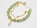 Double Layer Jade Beads Bracelet with Small Gold Plated Pave Leaf Charm0