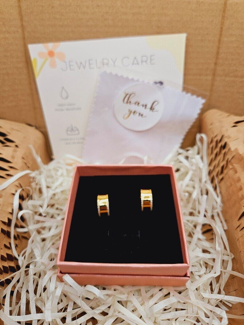 18K Gold Plated Wide Huggie Hoop Earrings with Cubic Zirconia Border for Women7