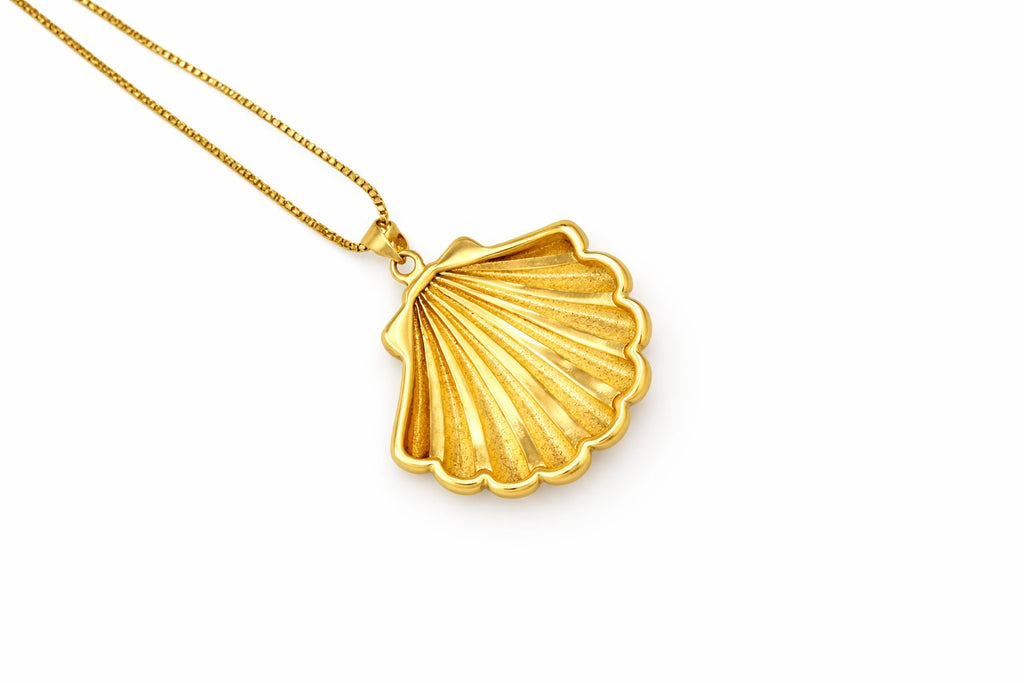 18K Gold Plated Shell Earrings & Chunky Necklace Coastal Beach Jewelry Set 3